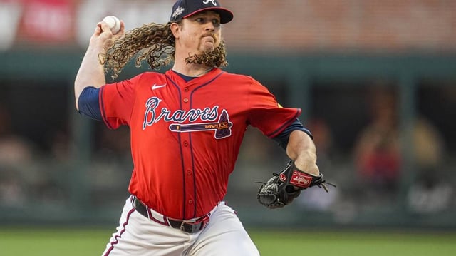 May 30, 2025; Cumberland, Georgia, USA; Atlanta Braves starting pitcher Grant Holmes (66) pitches against the Boston Red Sox during the first inning at Truist Park. Mandatory Credit: Dale Zanine-Imagn Images