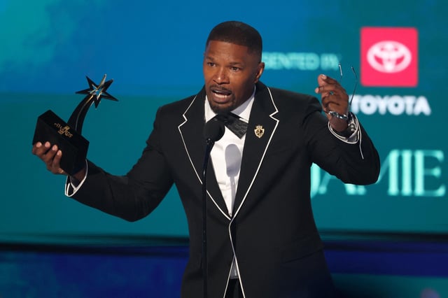 BET Ultimate Icon Award recipient Jamie Foxx speaks onstage during the 2025 BET Awards at the Peacock Theatre in Los Angeles on June 9, 2025.