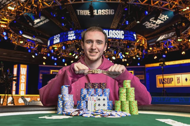 Tyler Brown with his new bracelet (and some artfully stacked chips).
