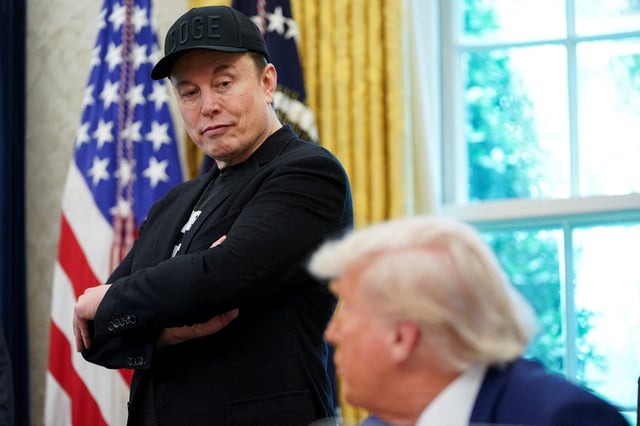 U.S. President Donald Trump and Elon Musk attend a press conference in the Oval Office of the White House in Washington, D.C., U.S., May 30, 2025. REUTERS/Nathan Howard/File Photo