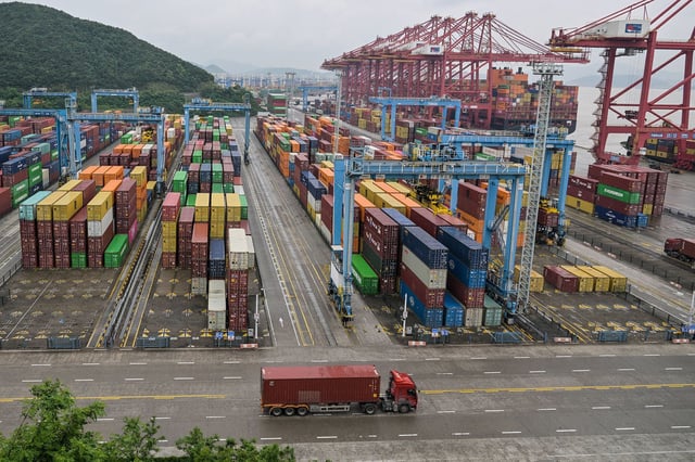 Containers at the Port of Ningbo-Zhoushan in China's eastern Zhejiang Province in May.