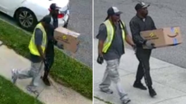Police released images of two people who they said posed as Amazon deliverymen before raiding a house in Queens while a family of five was at home. (NYPD)