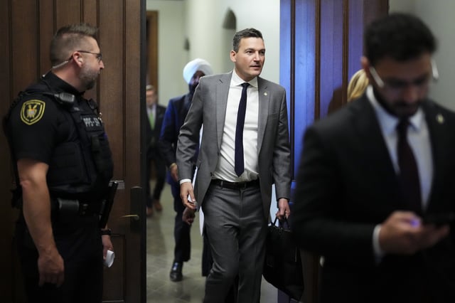 Minister of Artificial Intelligence and Digital Innovation and Minister responsible for the Federal Economic Development Agency for Southern Ontario Evan Solomon leaves a caucus meeting on Parliament Hill in Ottawa on Wednesday, May 28, 2025. THE CANADIAN PRESS/Sean Kilpatrick