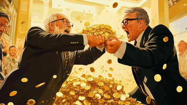 Händler ringen in einem Handelsraum um physisches Gold (Symbolbild KI-generiert)