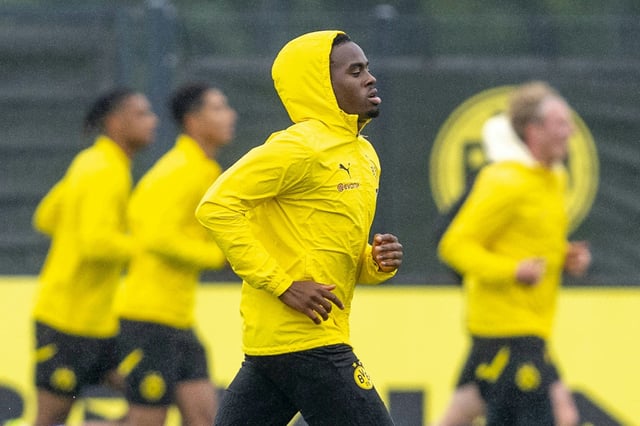 Jamie Gittens am Dienstag beim Training in Dortmund