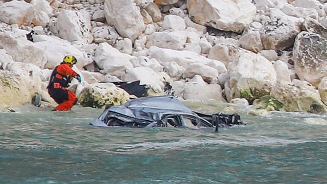 Emergency services were called to Alum Bay at about 7pm after the car plummeted off the cliff