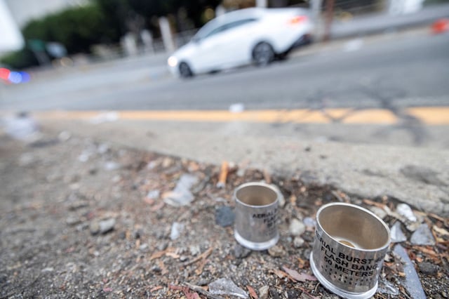 The 101 Freeway is reopened and littered with debris from yesterday’s protest, including 40mm Flash Bang canisters, after it was closed down yesterday by protesters, after the California National Guard was deployed by U.S. President Donald Trump as a response to protests against federal immigration sweeps, in downtown Los Angeles, California, U.S., June 9, 2025.   REUTERS/Jill Connelly/File Photo