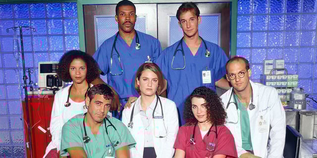 Gloria Reuben and the cast of ER sit for a promo shot