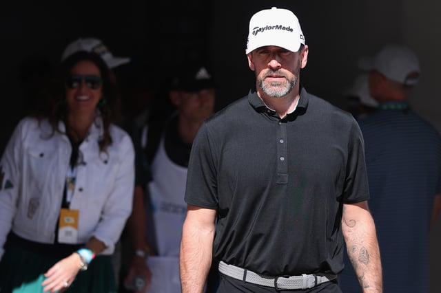 SCOTTSDALE, ARIZONA - FEBRUARY 05: NFL quarterback Aaron Rodgers walks up the 16th hole during the practice round prior to the WM Phoenix Open 2025 at TPC Scottsdale on February 05, 2025 in Scottsdale, Arizona.