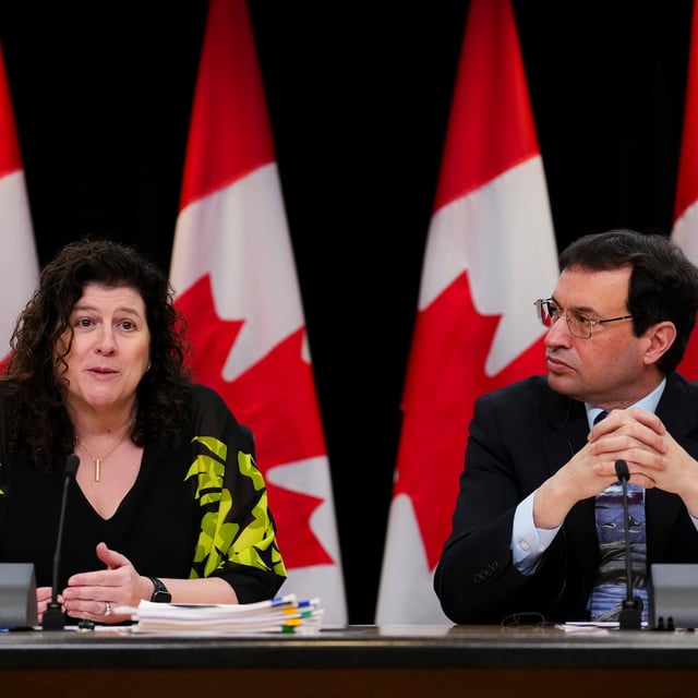Auditor General of Canada, Karen Hogan, and the Commissioner of the Environment and Sustainable Development, Jerry V. DeMarco, hold a press conference at the National Press Theatre in Ottawa on Tuesday, June 10, 2025., after jointly delivering 8 performance audit reports to the House of Commons. THE CANADIAN PRESS/Sean Kilpatrick