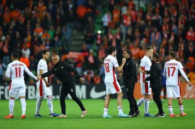 Soccer Football - World Cup - European Qualifiers - Group G - Netherlands v Malta - Euroborg Stadion, Groningen, Netherlands - June 10, 2025 Malta players look dejected after the match REUTERS/Piroschka Van De Wouw