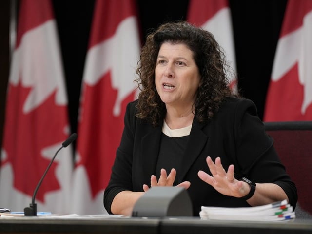 Auditor general Karen Hogan speaks during a news conference in 2024.