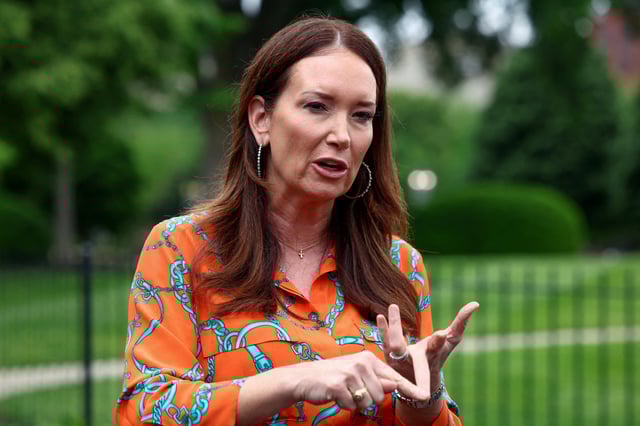 U.S. Secretary of Agriculture Brooke Rollins speaks to the media outside the White House in Washington, D.C., U.S., May, 5, 2025. REUTERS/Evelyn Hockstein/File Photo
