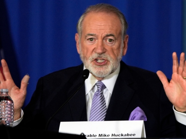 Former Arkansas Gov. Mike Huckabee gestures as a campaign event at the Drexelbrook Catering & Event Center, Oct. 29, 2024, in Drexel Hill, Pa. (AP Photo/Julia Demaree Nikhinson, File)