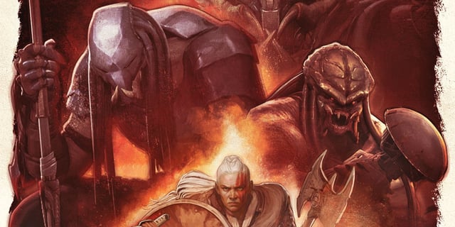 Two Predators and a viking on the poster for Predator: Killer of Killers.
