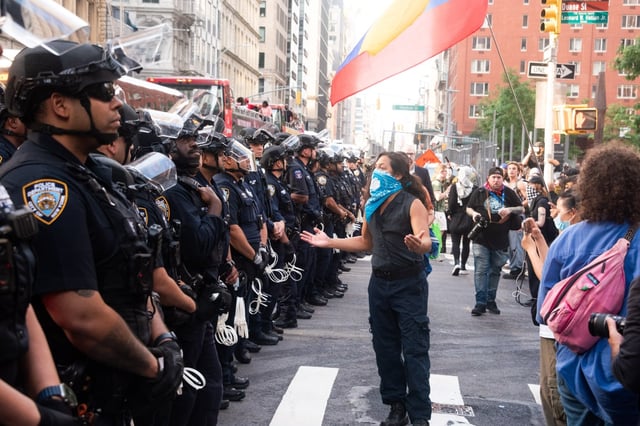 Anti-ICE protesters confront police outside 26 Federal Plaza in Manhattan, New York City on Thursday, June 10, 2025. (Gardiner Anderson / New York Daily News)