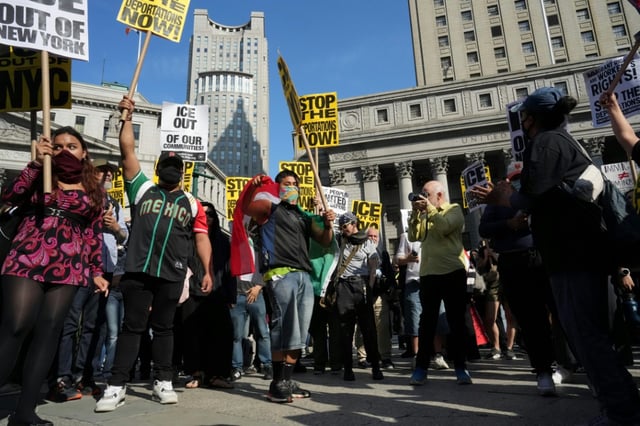 Thousands took to the streets of New York City to protest recent raids by Immigration and Customs Enforcement (ICE)