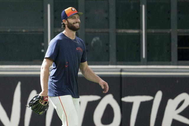 Houston Astros left fielder Jacob Melton (31) is seen before an MLB baseball game in Houston, Tuesday, June 10, 2025.