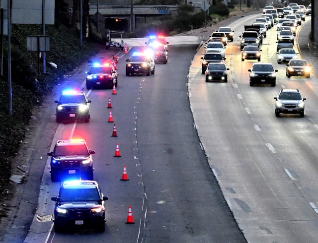 Highway Patrol along with LAPD prepare to lock down the streets as a 8pm curfew goes into effect in Los Angeles on Tuesday, June 10, 2025. (Photo by Keith Birmingham, Orange County Register/ SCNG)