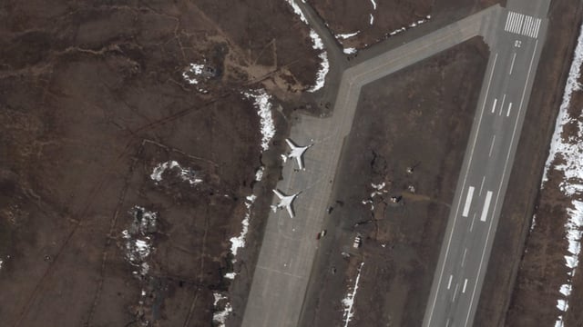 Two Russian TU-160 bombers at the Anadyr base on 9 June (Photo: Planet Labs PBC)