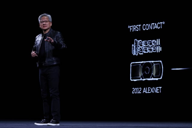 Jensen Huang, CEO of Nvidia, speaks during the Viva Technology conference dedicated to innovation and startups at Porte de Versailles exhibition center in Paris, France, June 11, 2025. REUTERS/Gonzalo Fuentes