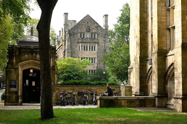 The campus of Yale University is seen, Wednesday, Oct. 9, 2024, in New Haven, Conn. In 1831, a coalition of Black leaders and white abolitionists proposed the nation’s first African American college in New Haven. White male landowners with the sole authority to vote, many with ties to Yale College — rejected the plans on a vote of 700-4. Alder Thomas Ficklin Jr. and City Historian Michael Morand submitted a resolution to the Board of Alders in August that calls for an official apology and encourages city schools and Yale to offer educational programs on what happened in 1831. (AP Photo/Jessica Hill)