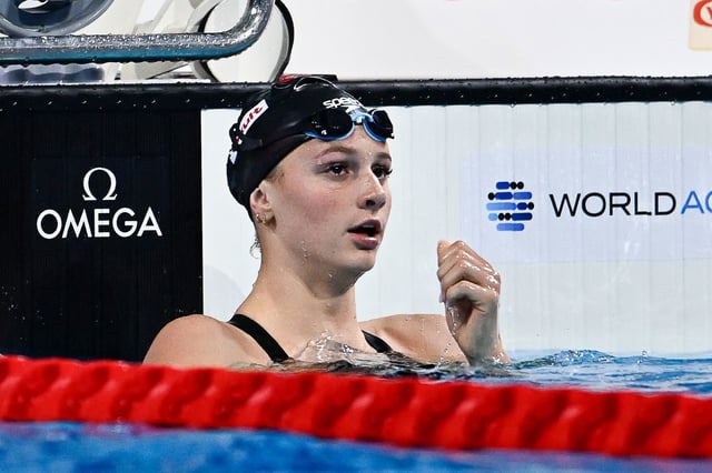 Summer McIntosh after competing in the Women's 200m Butterfly Heats at the World Short Course Swimming Championships in Budapest, Hungary, in December 2024.