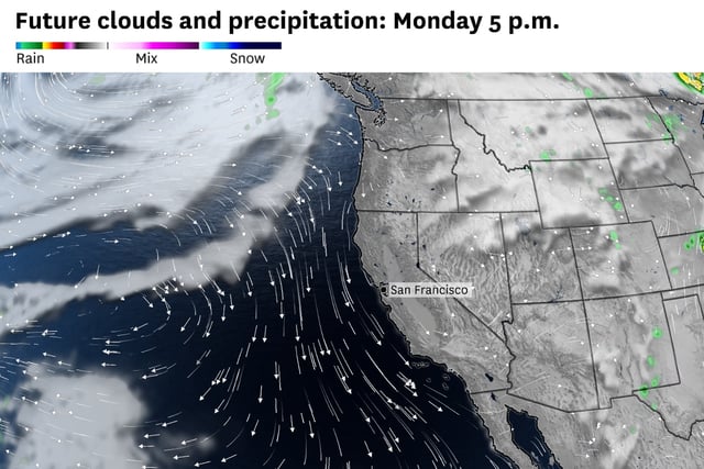 Weather models predict strong northerly winds along the coast next week, which could disrupt the cloud deck off the coast and result in sunny skies in San Francisco.