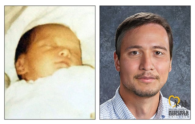 Kevin Verville Jr. was 17 days old when a stranger stole him from his mother in Oceanside in 1980. The case remains unsolved and he remains missing. On Tuesday, the National Center for Missing and Exploited Children released an age-progression photo of Verville, who turns 45 years old on Saturday. (National Center for Missing and Exploited Children)