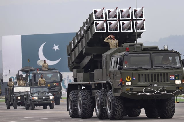 Pakistan-made surface-to-surface missiles Fatah-I and launcher are displayed during a military parade to mark Pakistan National Day in Islamabad, Pakistan, Saturday, March 23, 2024. Pakistanis celebrated their National Day with a military parade that&#39;s showcasing nation&#39;s elite army units and high-tech weaponry, including short, medium, and long-range missiles, tanks, fighter jets and other hardware.