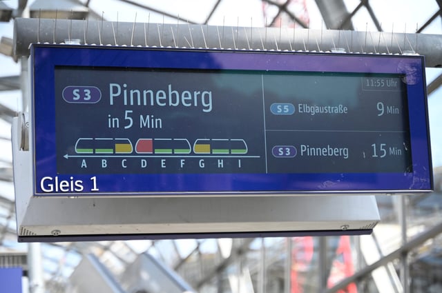 Eine Auslastungsanzeige an der Hamburger S-Bahn-Station Elbbrücken.