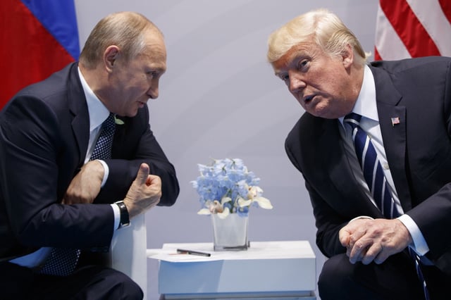 U.S. President Donald Trump meets with Russian President Vladimir Putin at the G-20 Summit on July 7, 2017, in Hamburg.