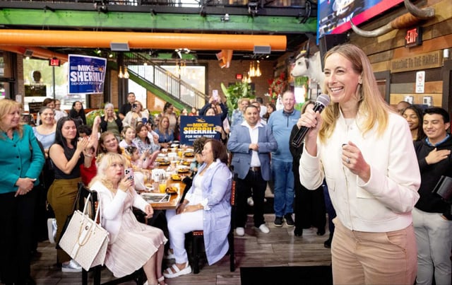 Democratic candidate for governor Representative Mikie Sherrill attends a Latinos for Mikie event at the Rancho Mateo restaurant.