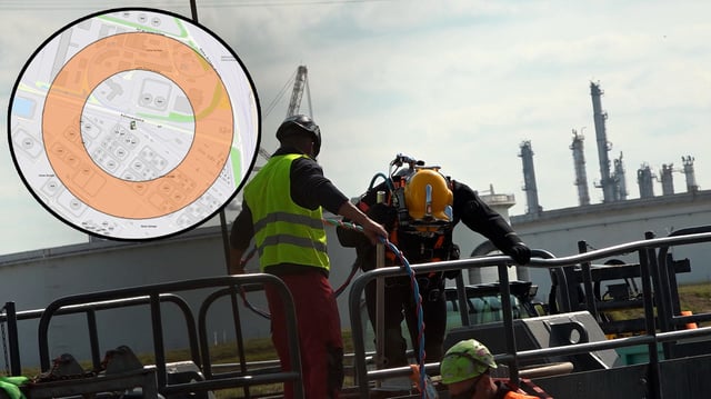 Die Feuerwehr wurde wegen einer Fliegerbombe nach Wilhelmsburg gerufen. Der Sperrradius beträgt 300, der Warnradius 500 Meter.
