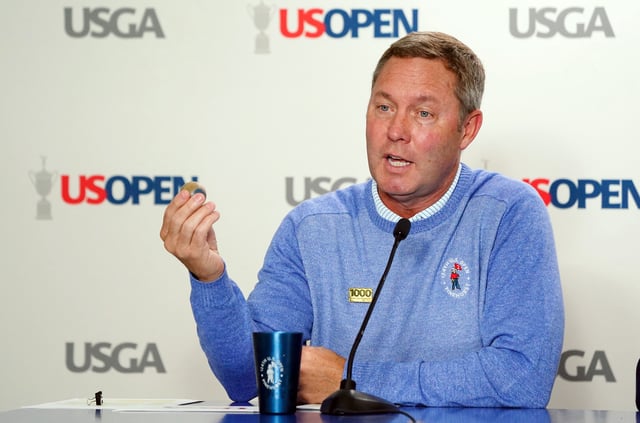 Jun 12, 2024; Pinehurst, North Carolina, USA; Chief executive officer Mike Whan with the USGA addresses the media during a press conference for the U.S. Open golf tournament at Pinehurst No. 2. Mandatory Credit: John David Mercer-USA TODAY Sports