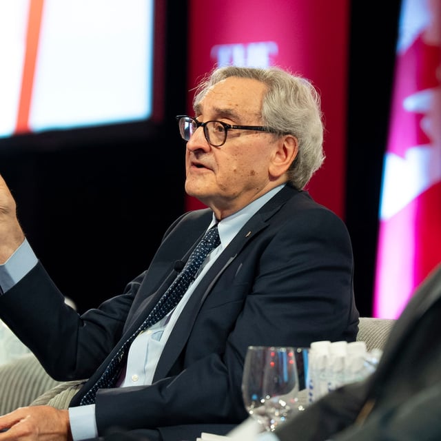 Michael Sabia speaks at the Intersect 2025 conference on June 9, 2025 in Toronto. Jenna Muirhead/The Globe and Mail