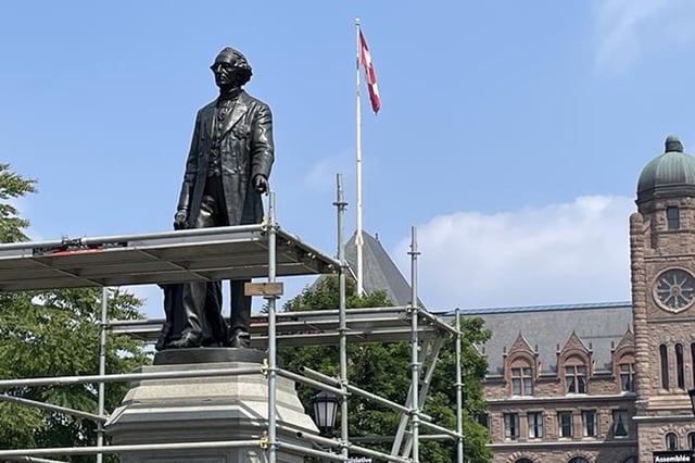 The statue of Sir John A. Macdonald which sits on the grounds of Queen's Park in Toronto.