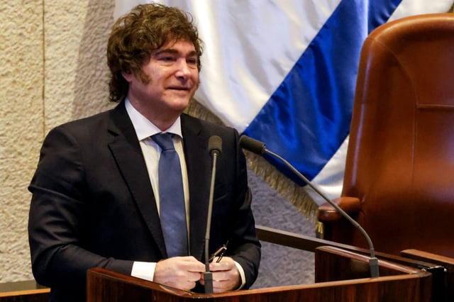 Argentina's President Javier Milei addresses  Israeli parliament in Jerusalem