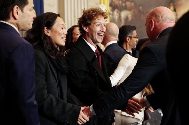 FILE: Meta CEO Mark Zuckerberg smiles at the inauguration of President Donald Trump on Jan. 20, 2025, in Washington, DC. 