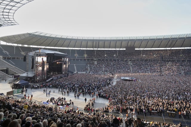 Bruce Springsteen performs with the E Street Band at the Olympic Stadium in Berlin, Germany, Wednesday, June 11, 2025. (AP Photo/Markus Schreiber)