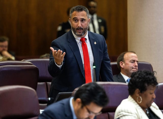 Ald. Anthony Napolitano, 41st, speaks during a city council meeting at City Hall on Sept. 18, 2024. (Tess Crowley/Chicago Tribune)