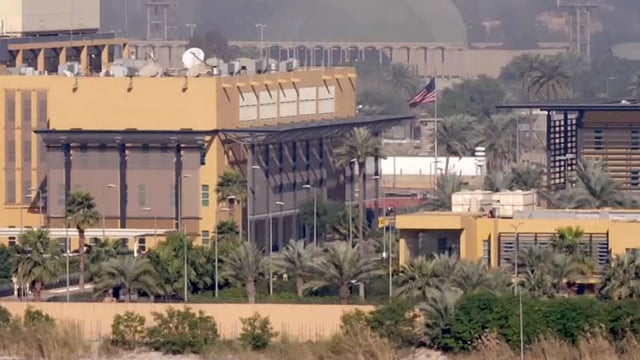 This still from video from 2020 shows the US Embassy in Iraq.