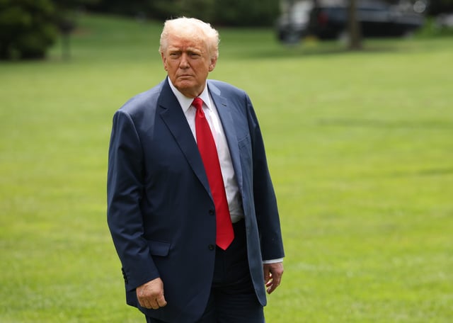 President Donald Trump can be seen returning to the White House on June 09, 2025, in Washington, D.C. (Photo by Win McNamee/Getty Images)