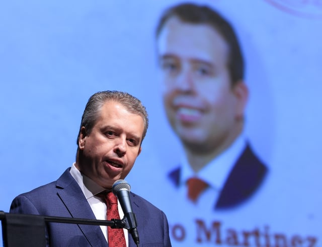 Chicago Public Schools CEO Pedro Martinez speaks at the eighth grade graduation ceremony for Walsh Elementary School at Benito Juarez Community Academy, June 10, 2025, in Chicago. (John J. Kim/Chicago Tribune)
