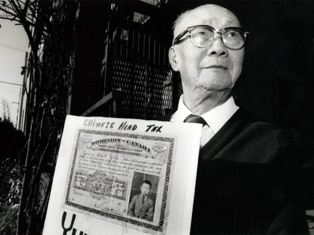 File photo: Buddy Yuen with Head Tax certificate in Vancouver on September 17, 1993.