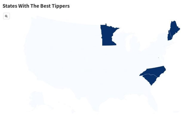 The map shows the states with the best tippers, according to a new LendingTree report.