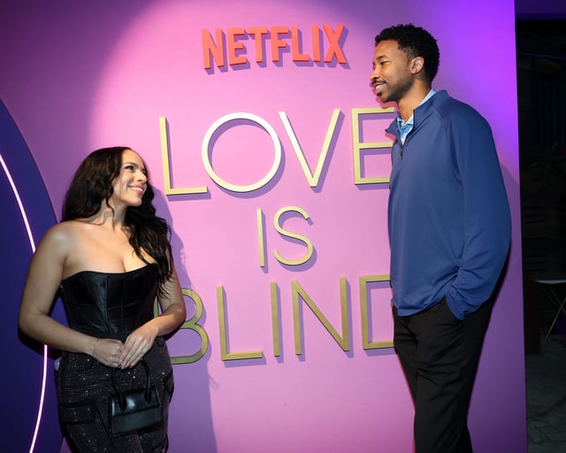 "Love is Blind" Season 5 stars Lydia Velez Gonzalez and James Milton Johnson IV at the South by Southwest film festival on March 8, 2025 in Austin, Texas.