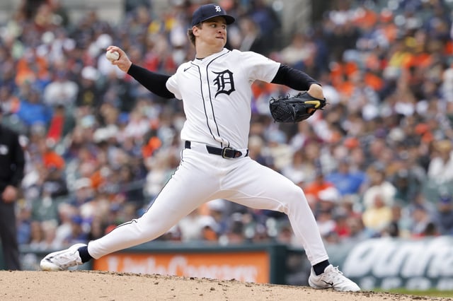 May 28, 2025; Detroit, Michigan, USA;  Detroit Tigers pitcher Jackson Jobe (21) pitches in the fourth inning against the San Francisco Giants at Comerica Park. Mandatory Credit: Rick Osentoski-Imagn Images/File Photo