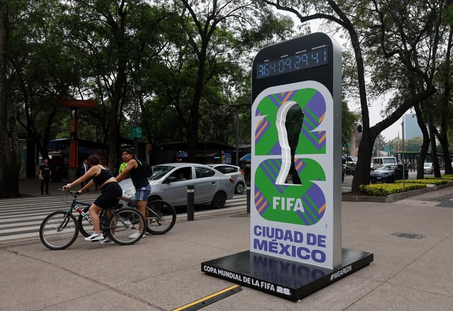 Soccer Football - World Cup - Mexico holds event to mark one year to go until the World Cup - Paseo de la Reforma Avenue, Mexico City, Mexico - June 11, 2025 General view of the countdown clock on Reforma Avenue REUTERS/Henry Romero