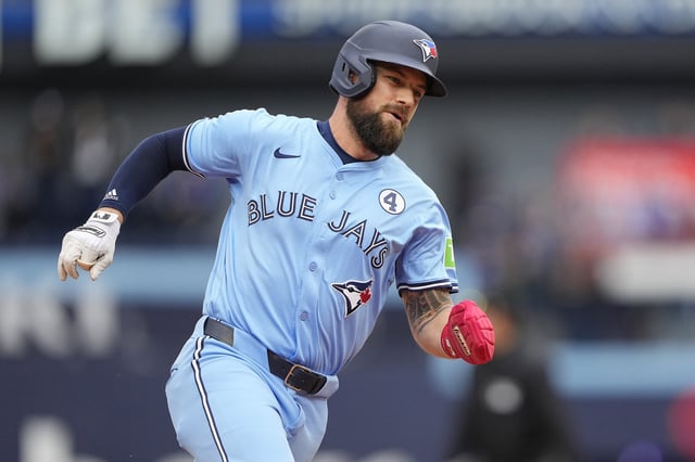 Jun 1, 2025; Toronto, Ontario, CAN; Toronto Blue Jays center fielder Nathan Lukes (38) heads for home plate to score against the Athletics during the eighth inning at Rogers Centre. Mandatory Credit: John E. Sokolowski-Imagn Images/File Photo